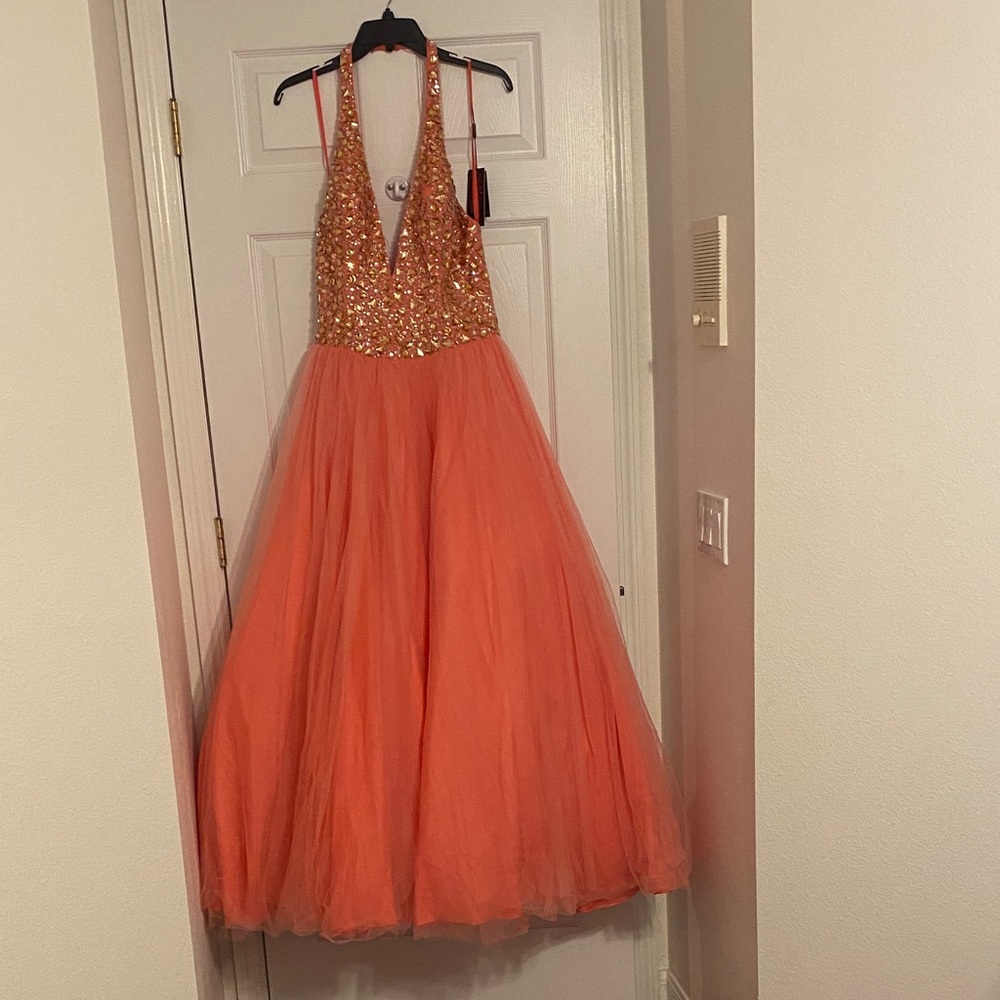 Stunning Orange Sequin Halter Gown